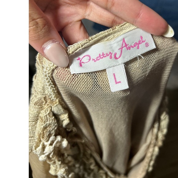 Vintage Pretty Angel Silk Blend Crochet Lace Tunic Top Tan Beige Boho Fairy - Picture 6 of 8